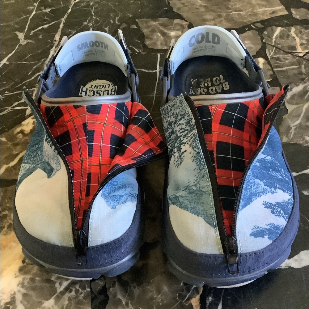 Busch light beer x Crocs cloud zipper plaid all terrain clogs m6/w8